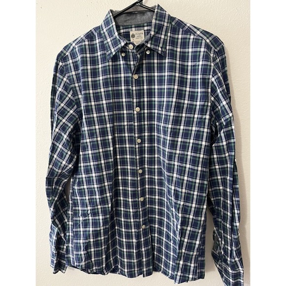 J.Crew Washed Tartan Button Shirt Plaid Blue Green & White Men's Size Medium - Picture 1 of 5
